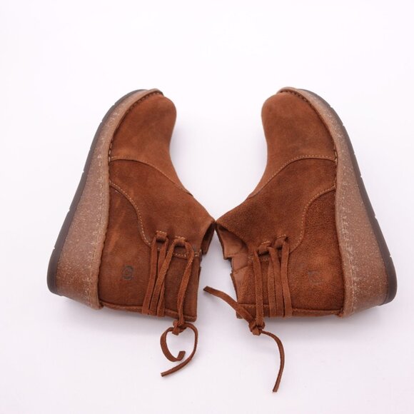 NWOB Born Viana Leather Suede Wedge Ankle Booties Brown Size 6.5 - Picture 3 of 8